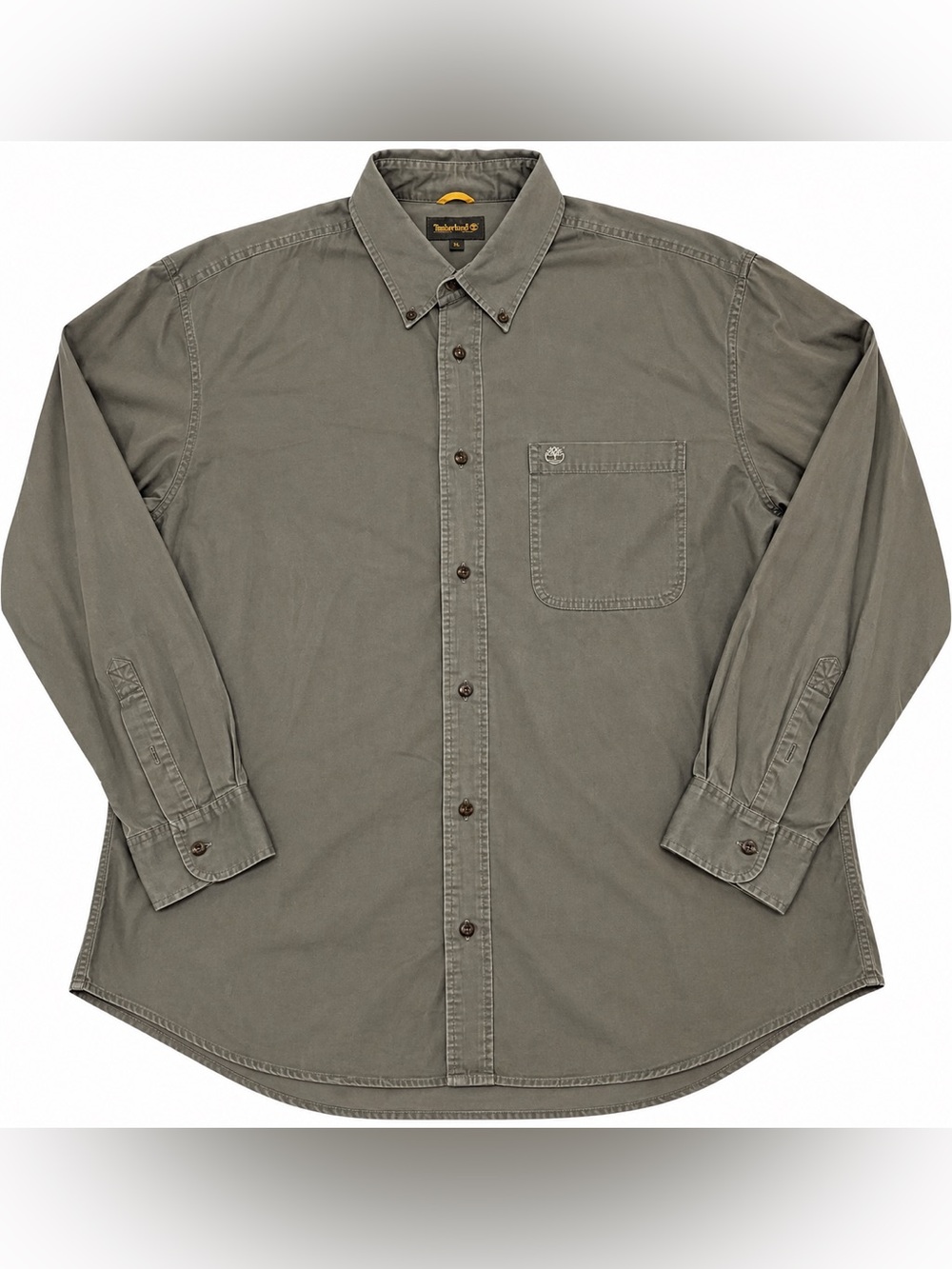 Timberland Menโs XL Long Sleeve Button Down Shirt Gray Olive Cotton Casual